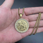 Saint George Slaying Dragon Pendant Necklace — Stainless Steel