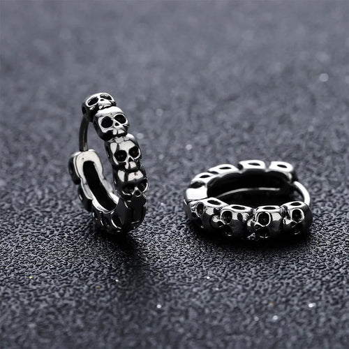 1 Pair Gothic Skull Small Hoop Earrings for Men/Women Stainless Steel Retro Dressed Ear Buckle Hip Hop Rock Ear Jewelry