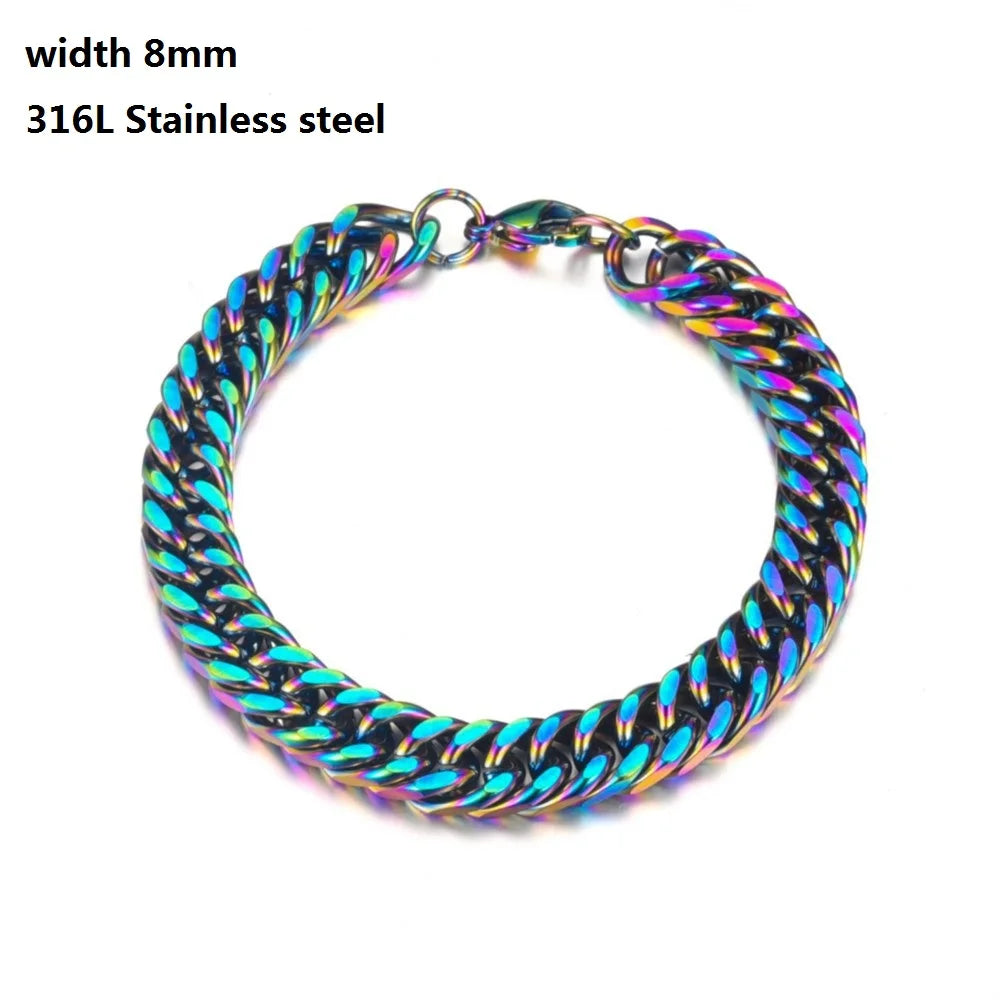 316L Stainless Steel Cuban Chain Bracelet for Men Women Figaro Vintage Metal Viking Kpop Pulseras Emo Cute Luxury