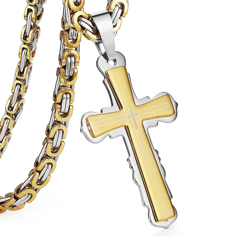 Catholic Bible Cross Byzantine Chain Necklace — Stainless Steel