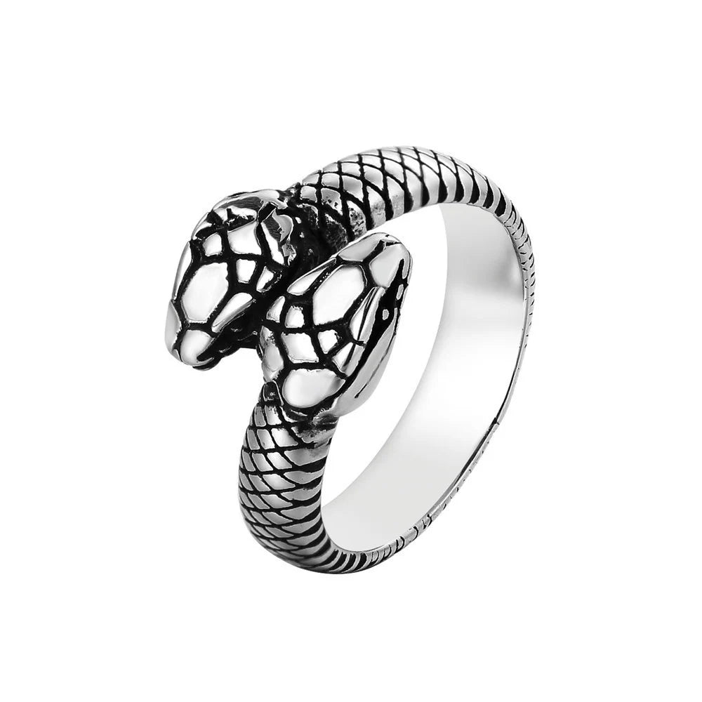 Punk Vintage Viking Snake Ring Men Women Stainless Steel Animal Ring Fashion Simple Biker Amulet Jewelry Gifts