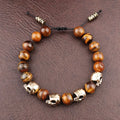 Trendy Agate Skull Bracelet Men's Vintage Adjustable Tiger's eye Bracelets Male Punk Hip Hop Charm Jewelry