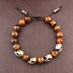 Trendy Agate Skull Bracelet Men's Vintage Adjustable Tiger's eye Bracelets Male Punk Hip Hop Charm Jewelry
