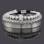 Lion Head Beaded Bangle Bracelet Set — Stainless Steel