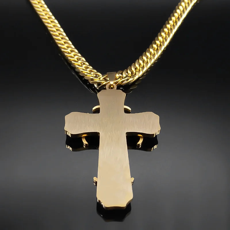 Cross Steel Pendant Layered Collar Hombren6134