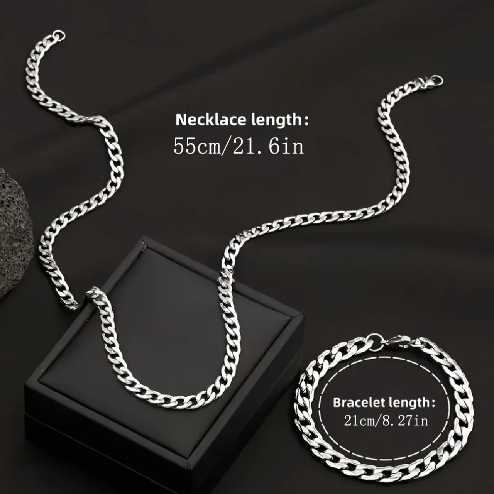 Cuban Link Chain Set 7mm Wide — 2 Pcs, 304 Stainless Steel
