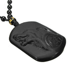 Obsidian Wolf Black Pendant Necklace