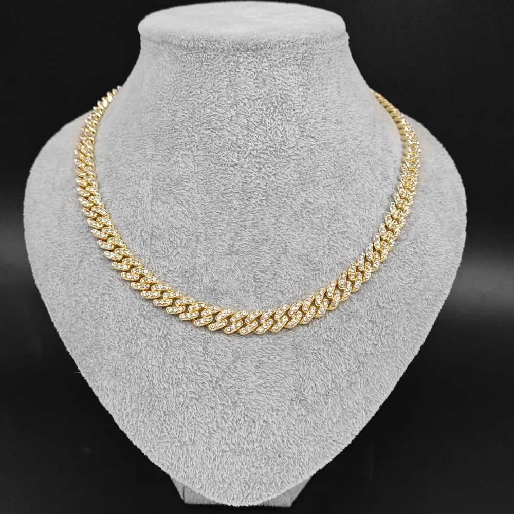 New 9MM Hip Hop Men Women Prong Cuban Link Chain Necklace Bling Iced Out 1 Row Rhinestone Paved Miami Cuban Chain