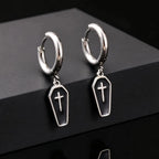 Gothic Coffin Cross Dangle Earrings for Men — Stainless Steel