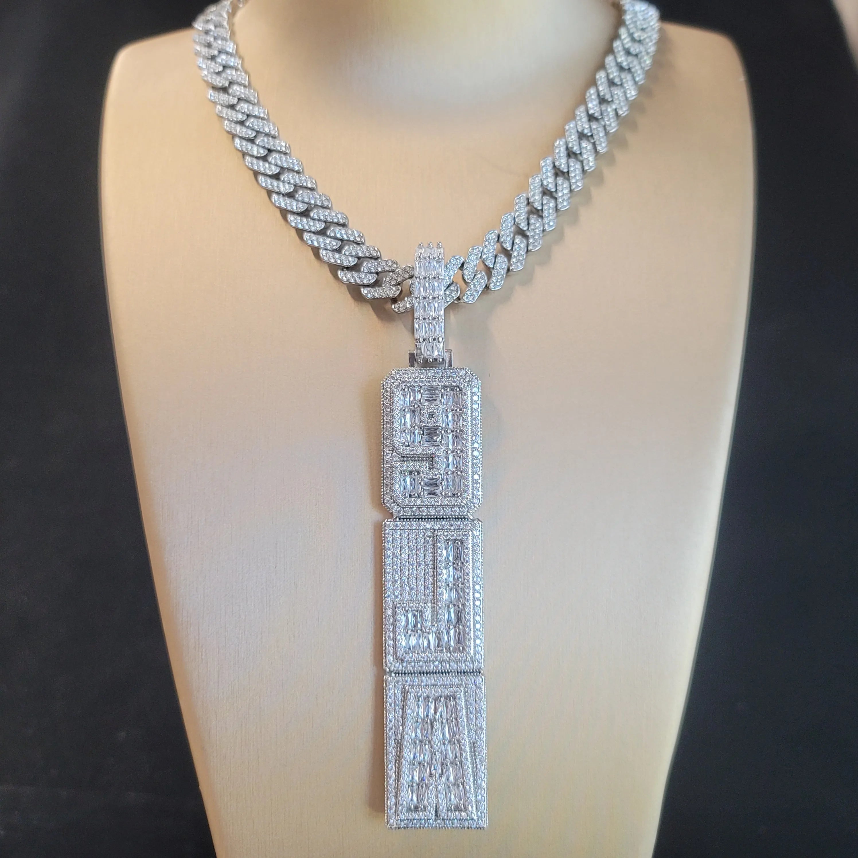 Custom Square Letter Multiple Rows Pendant For Men Personalized Mumber Necklace Cuban Link Chain Design Fonts Hip Hop Jewelry