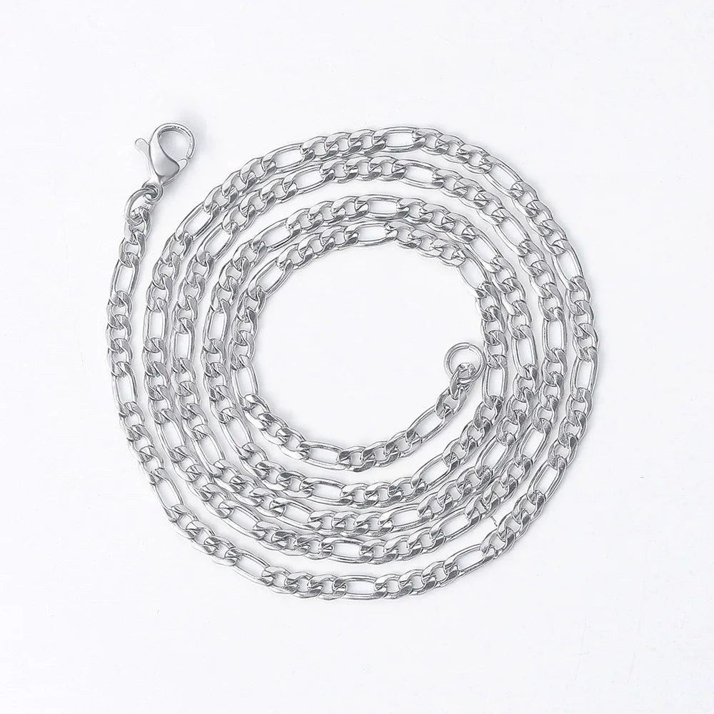 Gold Figaro Cuban Chain Necklace 3MM Stainless Steel
