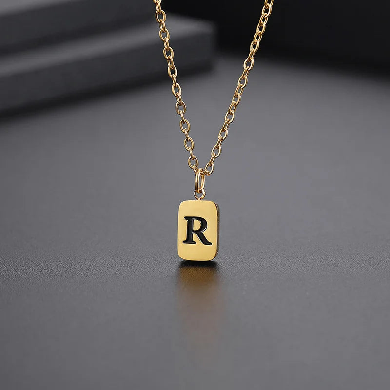 Letter Pendant Square Chain — Gold