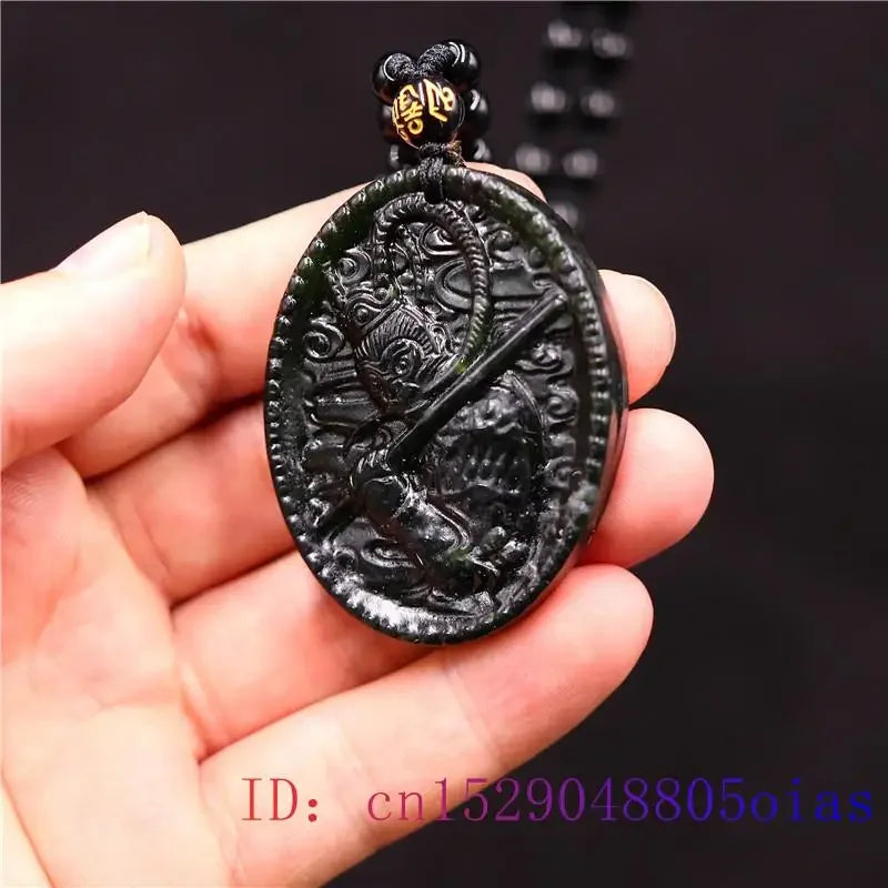 Jade Monkey King Pendant Necklace Fashion Obsidian Carved Natural Amulet Jewellery Gifts Charm Chinese Black Green