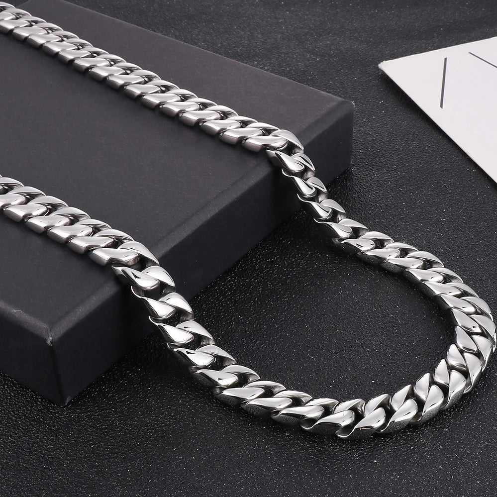 High Polished Stainless Steel Jewelry Accessories 12MM Wide Men Cuban Chains Necklaces Choker Neck Necklace For Man