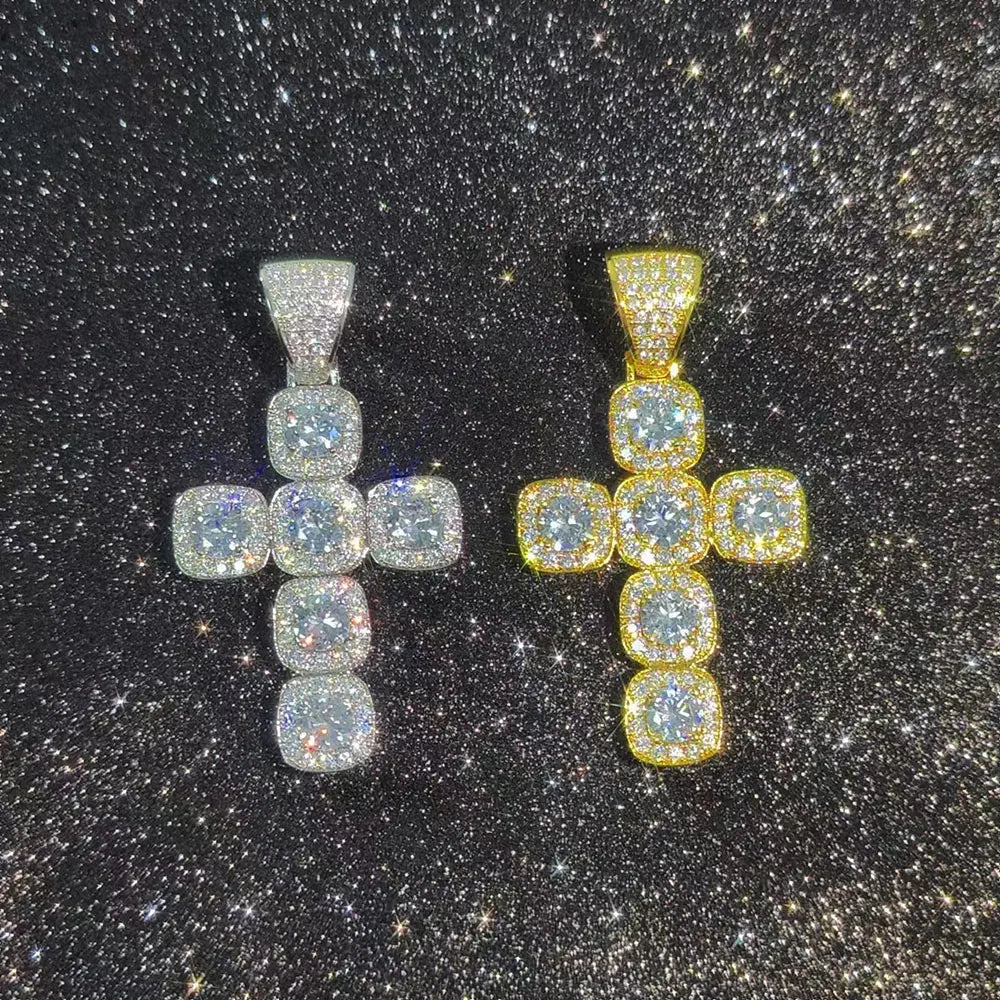 Iced Out Tennis Cross Pendant Necklace