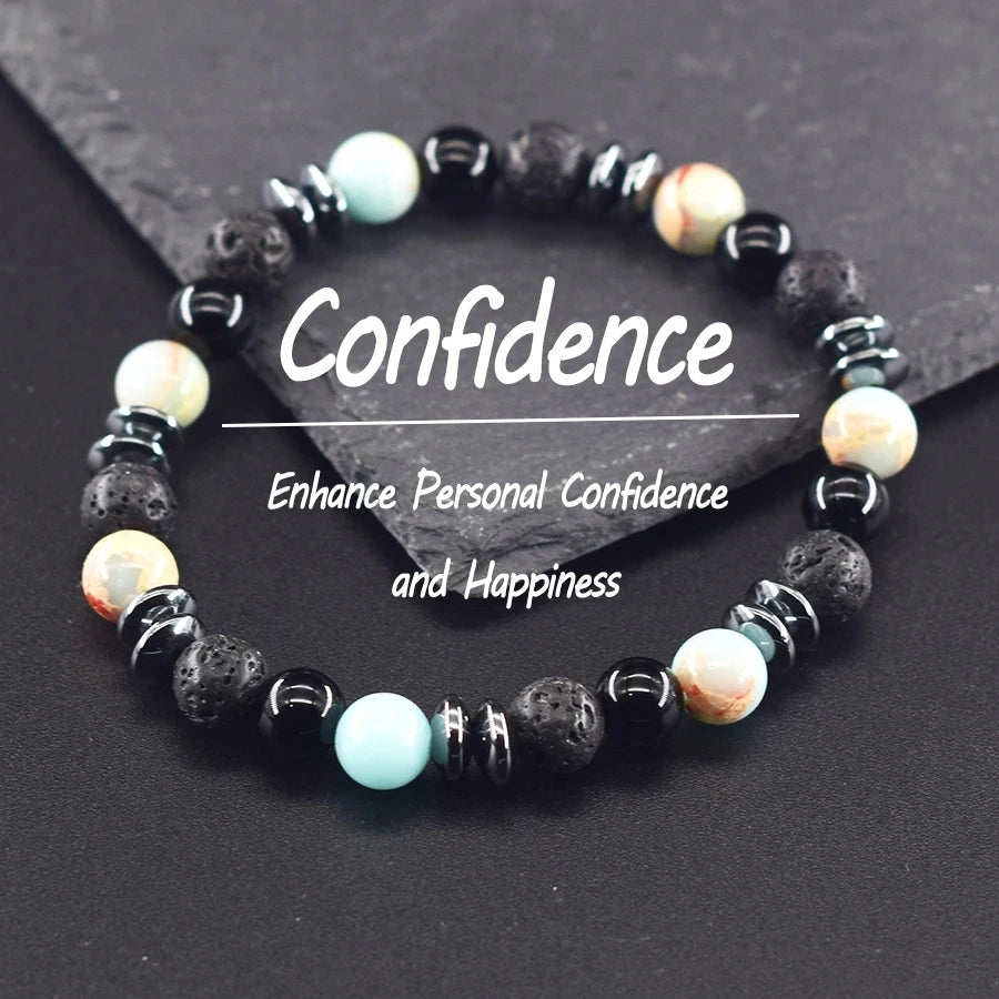 Classic Black Natural Labradorite Volcanic Stone Round Bead Bracelet Health Protection Wealth Luck Accessory Men 팔찌