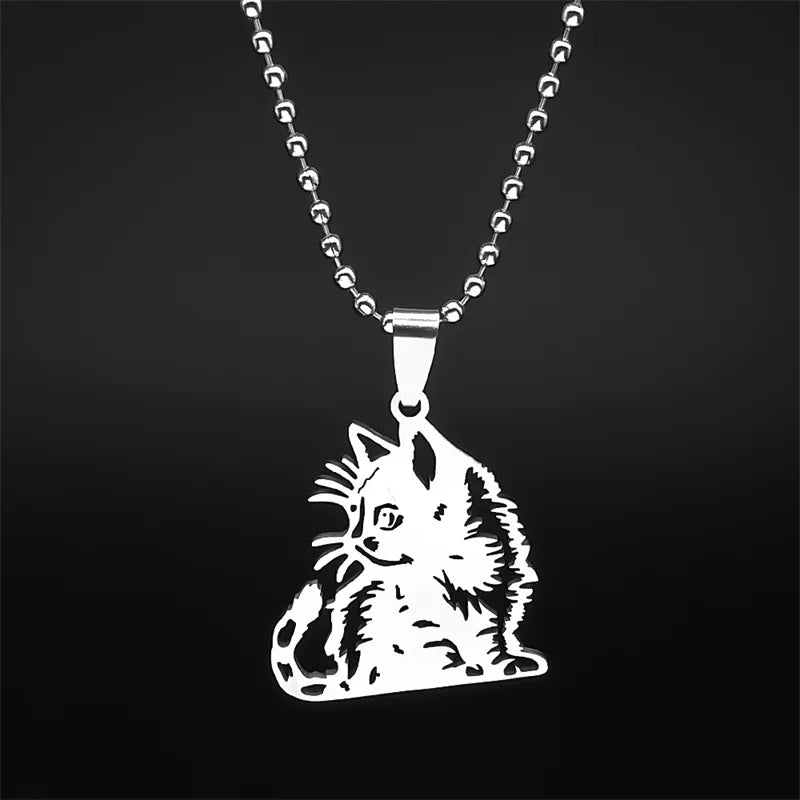 Cat Gold Pendant Cute Kitty Animal Hollow Bag