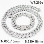Hip Hop Rock Men's CZ Necklace & Bracelet Jewellery Set Luxury Waterproof Gold Color Stainless Steel Jewelry