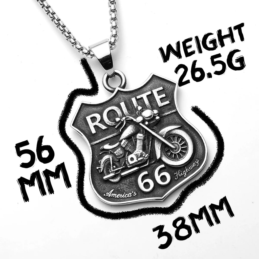 Route 66 Biker Pendant — Stainless Steel