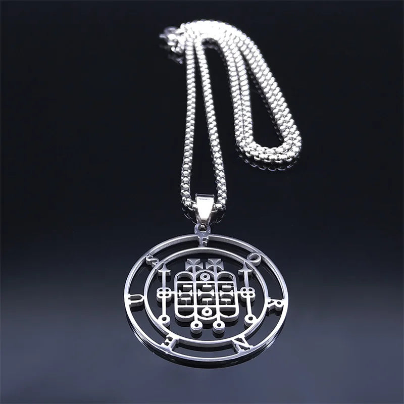 Demon Silver Pendant Seal Forneus Round Colares