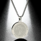 QIMING Dainty Saint George Pendant Necklace For Men Stainless Steel Warrior St. George's Dragon Medallion Mythology
