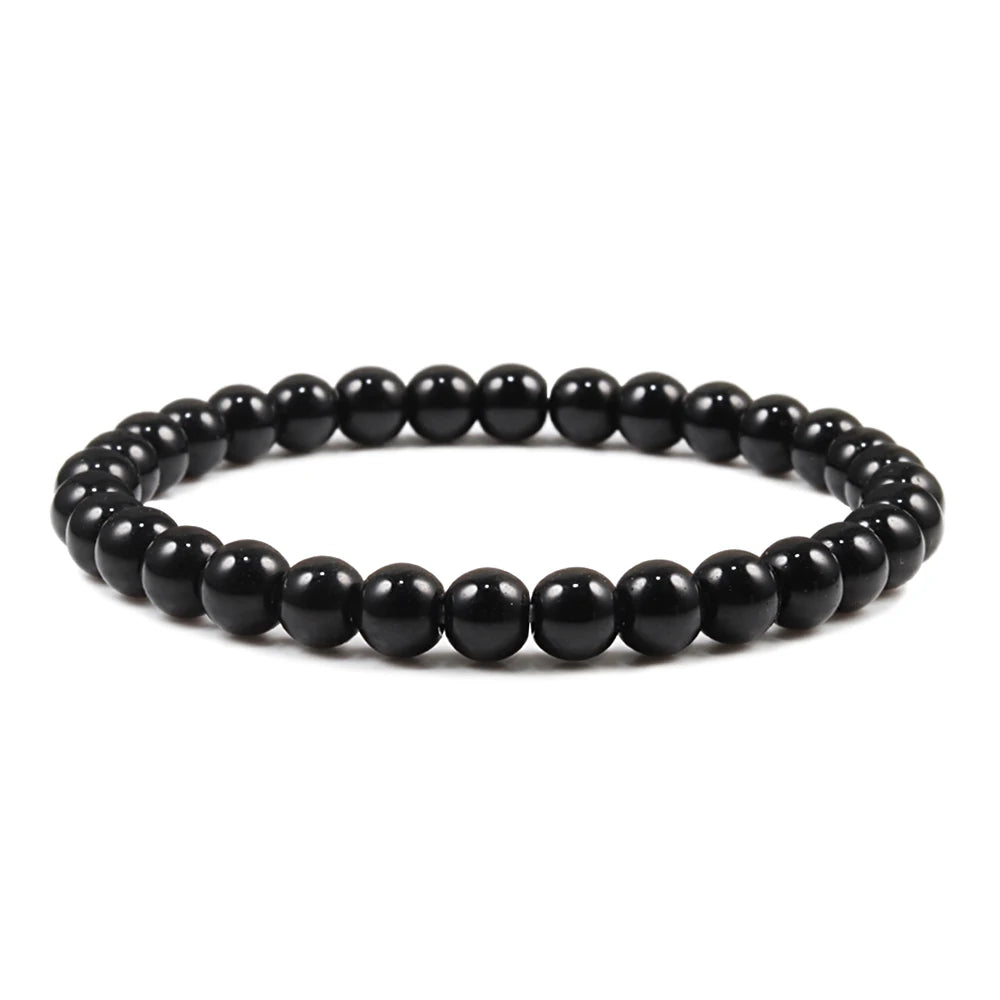 Natural Stone Bracelet Men 6/8/10mm White Black Dull Polish Matte Onyx Agates Shiny Round Beads Yoga Jewelry Bracelets