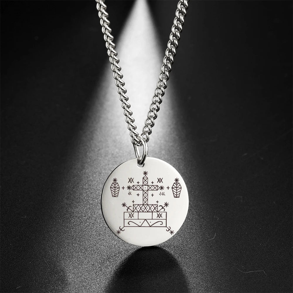 My Shape Voodoo Loa Baron Samedi Round Pendant Necklace for Men Maman Brigitte Stainless Steel Necklaces Amulet Religion Jewelry