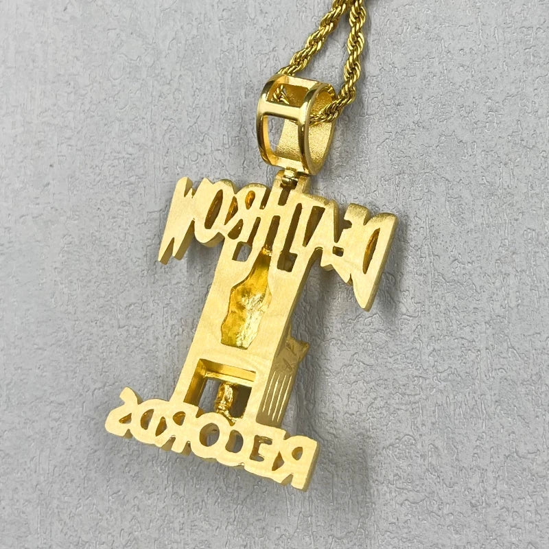 Hip Hop DEATHROW RECORDS Prisoner gold color Necklace with Rhinestones Pendant Accessories For Man Woman Iced Out