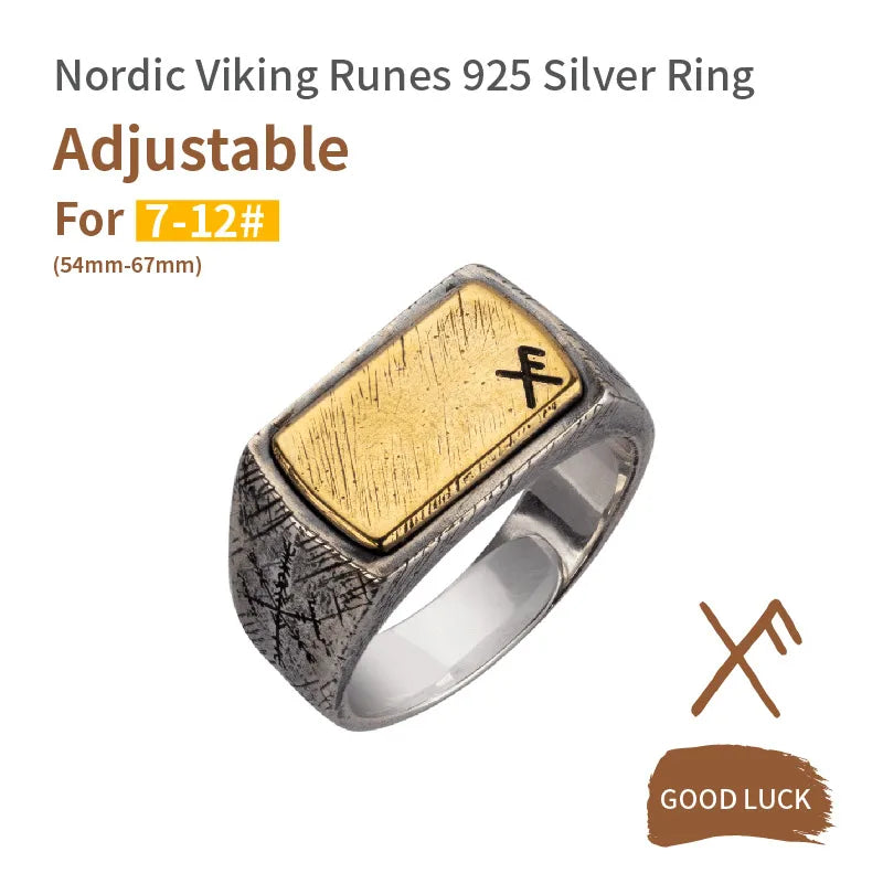 Nordic Hammer Ring Silver Inlaid Copper Viking Rune Silver Jewelry