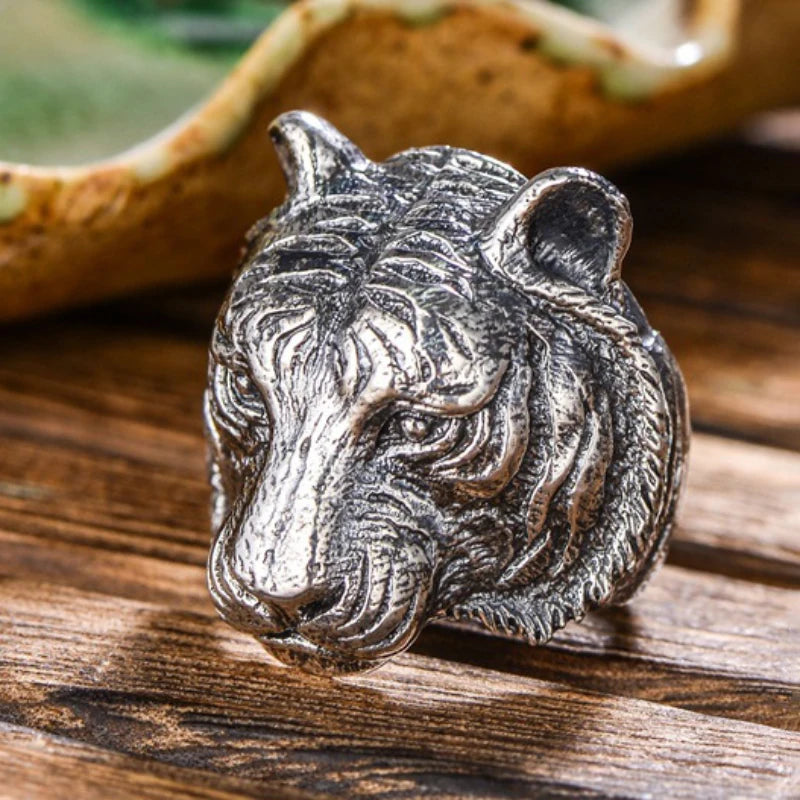 925 Thai silver domineering relief cameo tiger head mens rings classic charm handsome ring adjustable banquet jewelry gift