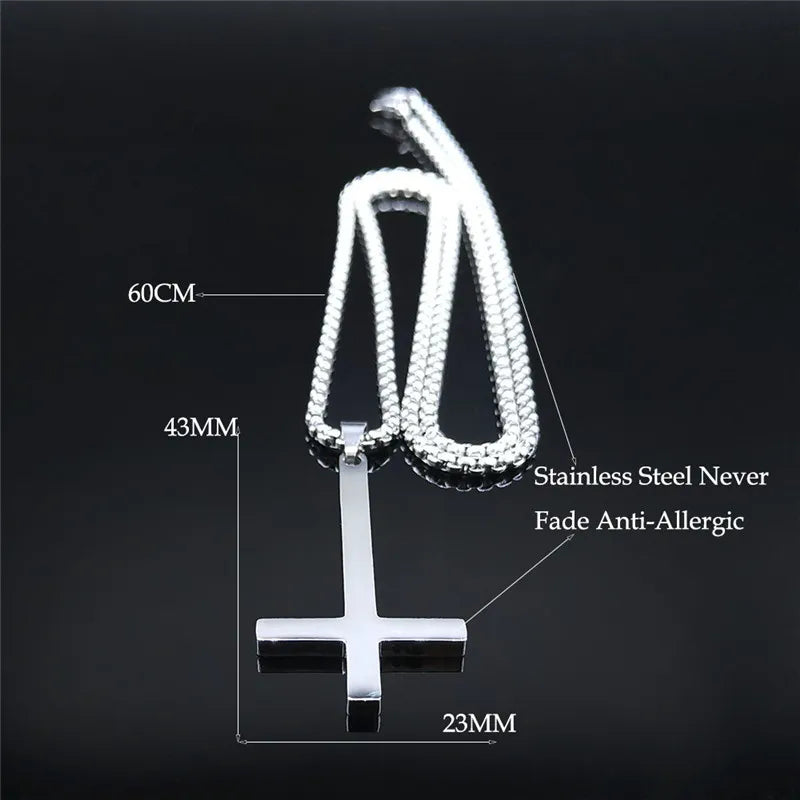 Witchcraft Pagan Stainless Steel Upside Down Cross Necklace Women/Men Inverted Cross Necklace Jewelry collier N8373S02