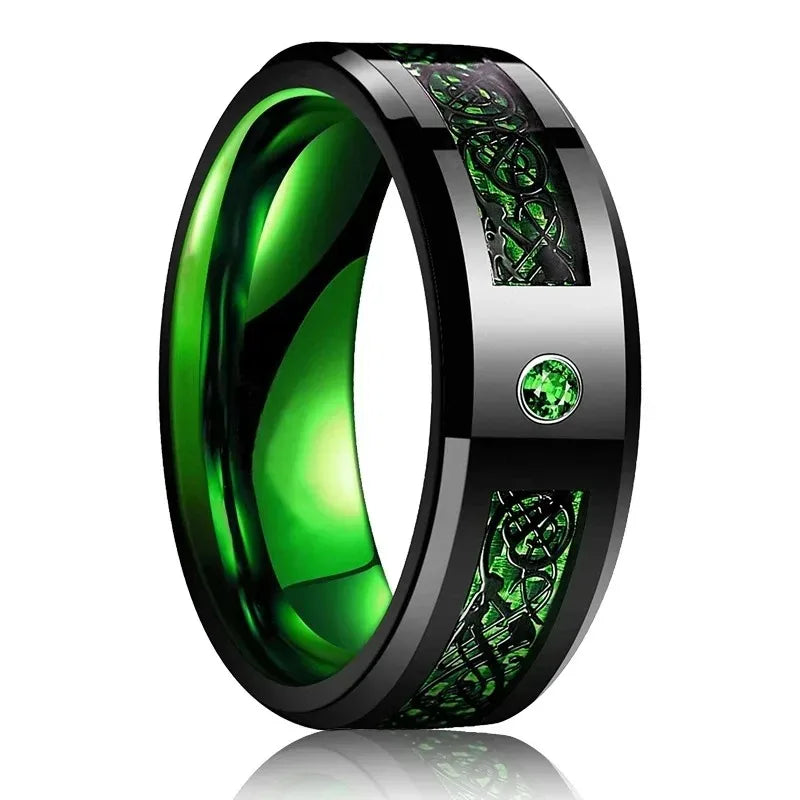 Fashion 8mm Stainless Steel Celtic Dragon Rings For Men Inlay Purple Carbon Fiber Rings Wedding Band Jewelry Birthday Gifts