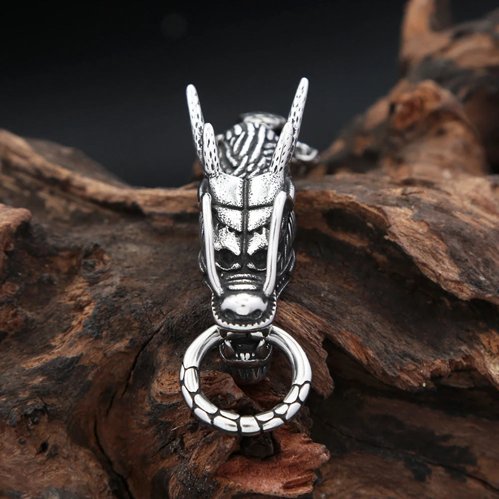 Dragon Silver Pendant Punk Vintage Head Animal