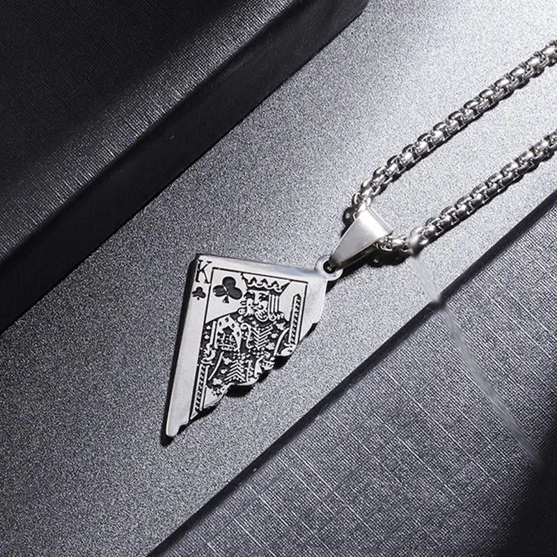 60cm Half Poker Card Pendant Necklace Hip Hop Lucky Ace of Spades Stainless Steel Long Chain Necklace for Men Vintage Jewelry