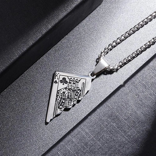 60cm Half Poker Card Pendant Necklace Hip Hop Lucky Ace of Spades Stainless Steel Long Chain Necklace for Men Vintage Jewelry