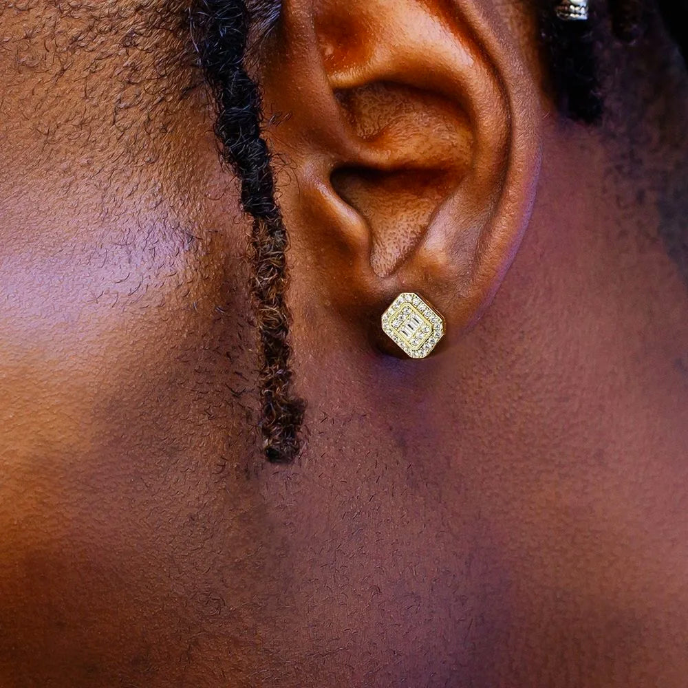 Iced Out Zircon Stud Earrings — Gold