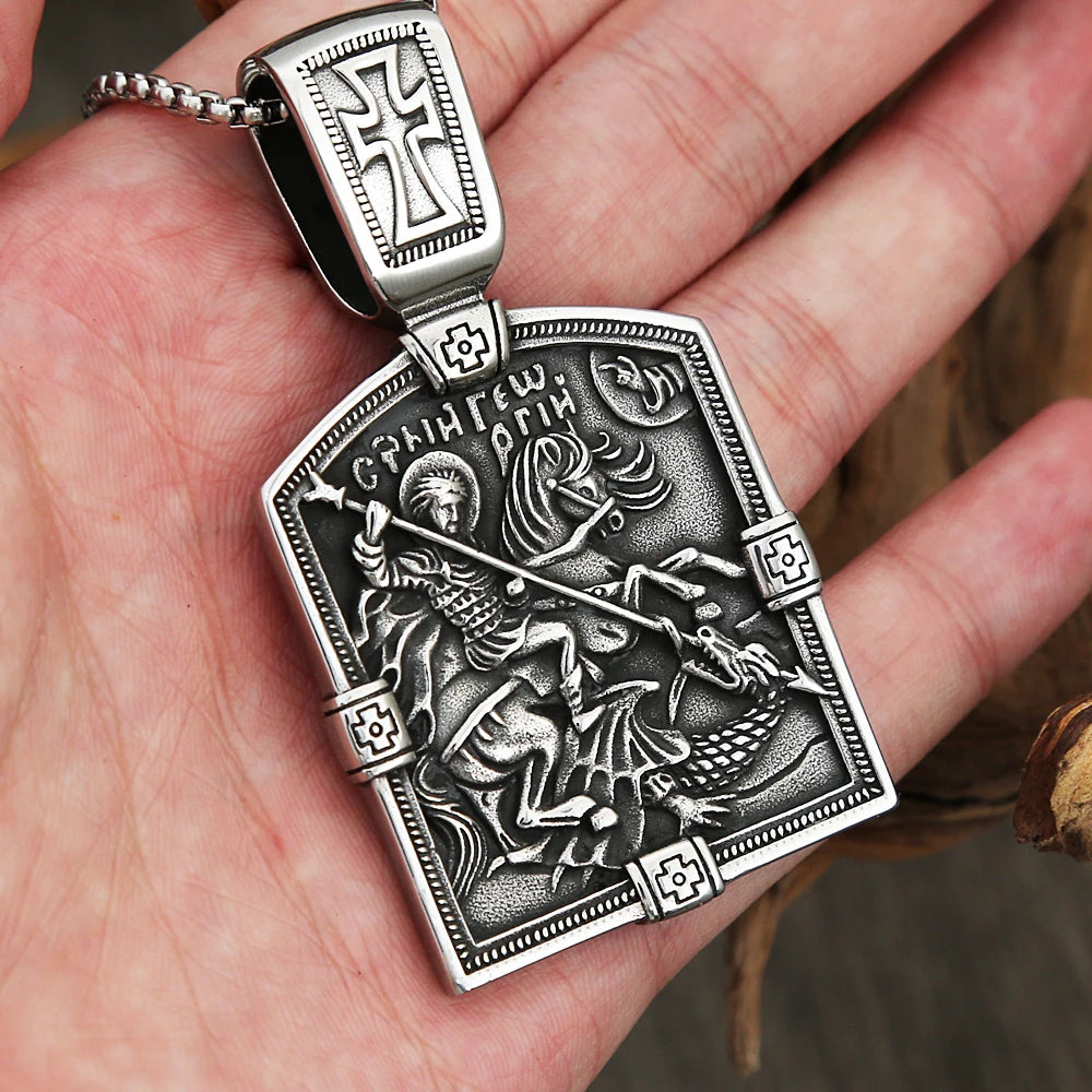 Cross Dragon Steel Pendant Vintage Large Slayer