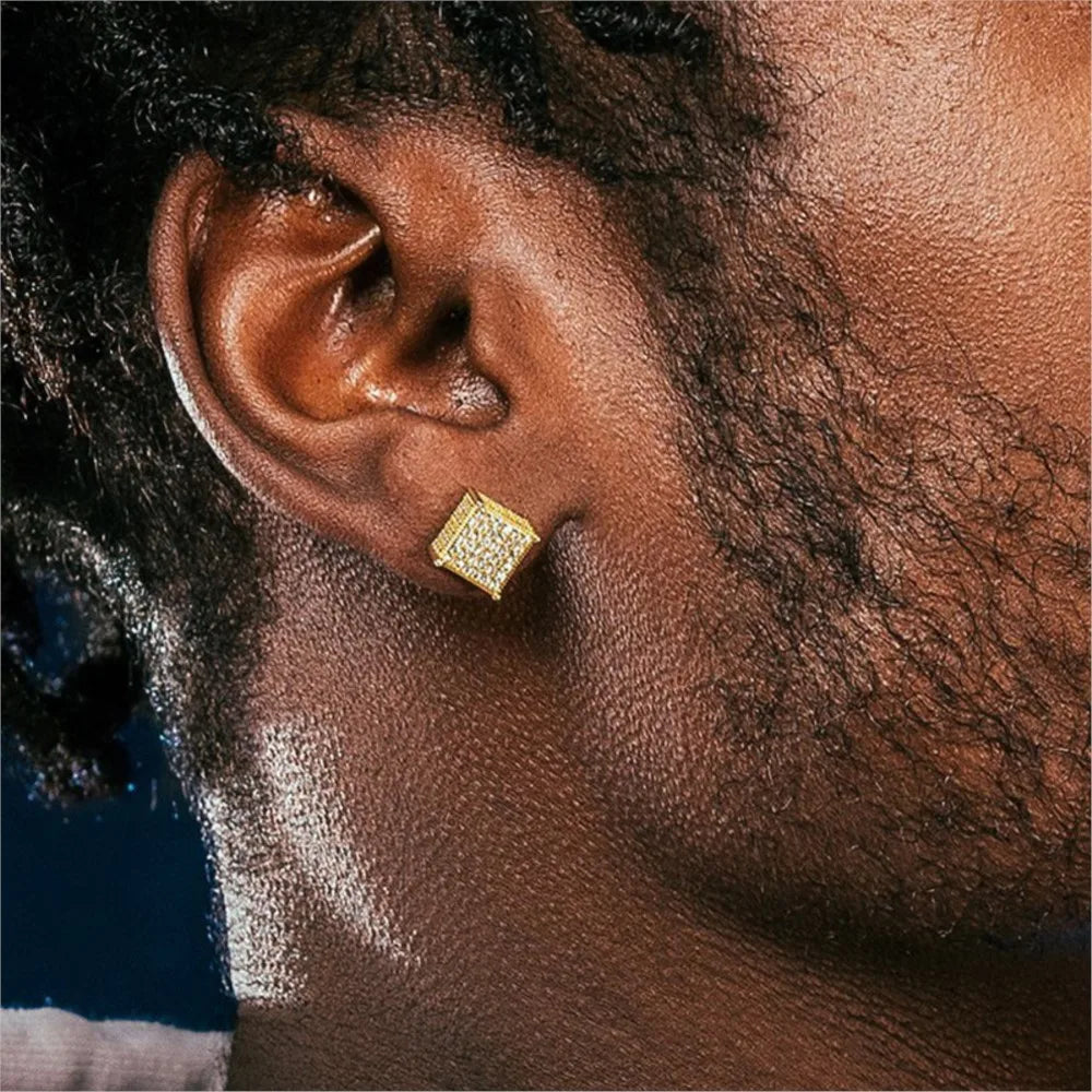 Gold Color Earrings For Men Women Punk Silver Color Square Cubic Zirconia Earings Sparkling Jewelry Gift For Male
