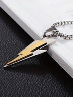 Two Tone Stainless Steel Lightning Bolt Pendant Necklace For Men Hip Hop Rock Streetwear Jewelry