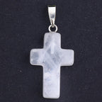 Tiny Natural Stone Turquoise Opal Cross Pendant Necklace With Stones Women Leahter Chain Choker Female Jewelry Party Girls Gift
