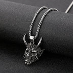 1Pcs Vintage Punk Demon Mask Samurai Ghost Pendant Necklace Unisex Long Chain Hip Hop Rock Party Necklace Jewelry