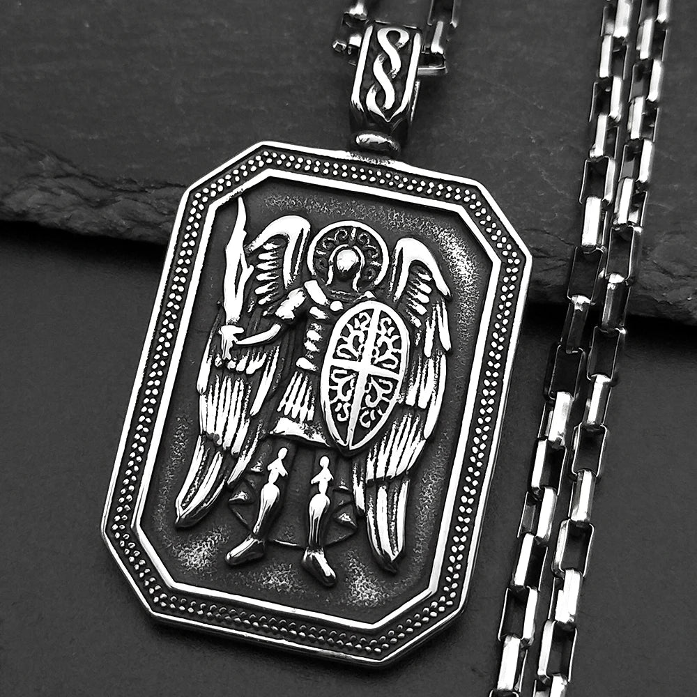 Archangel Michael Shield Pendant — Silver-Tone