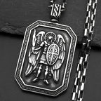 Archangel Michael Shield Pendant — Silver-Tone