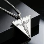 Catholic Jesus Cross Triangle Pendant Necklace — Stainless Steel