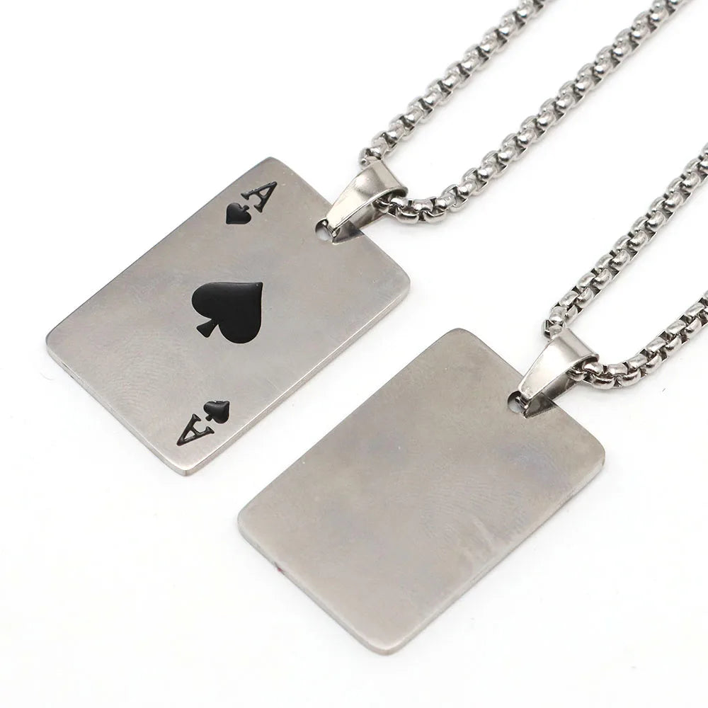 Hip Hop Statement Stainless Steel Poker Card Ace of Spades Necklace For Women Men Boys Playing Cards Chain Pendant Jewelry Gifts