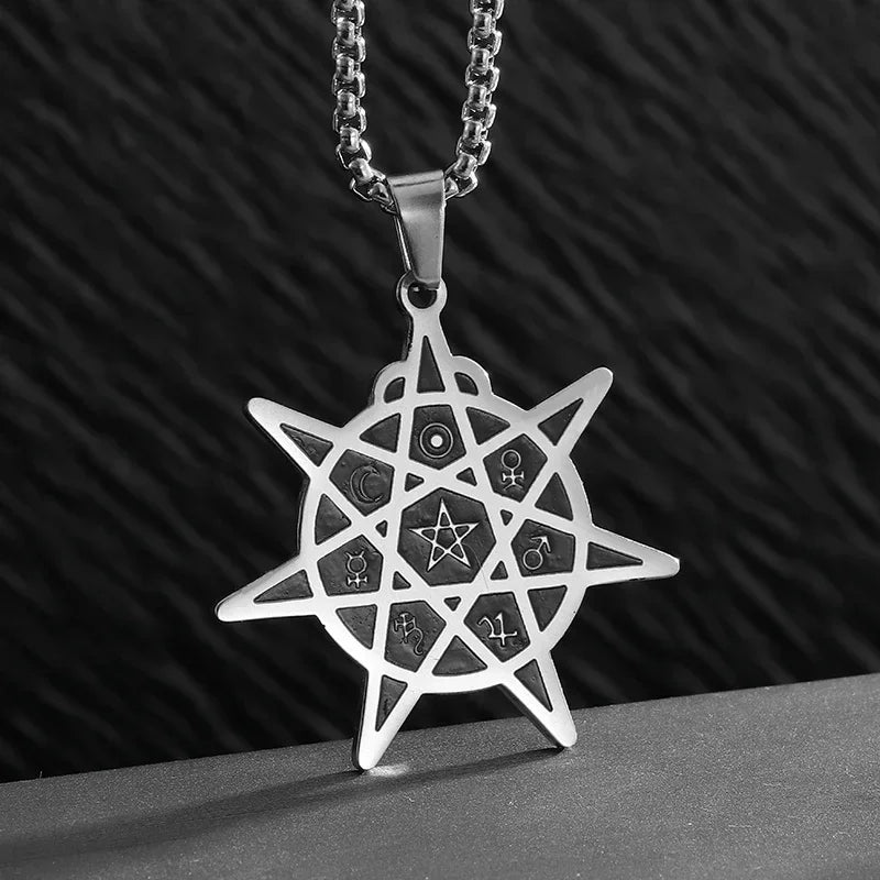 Stainless Steel Solomon Flower of Life Chakra Spirituality Necklace Archangel Sacred Geometry Metatron Pendant Jewelry Men Women