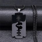 Razor Blade Long Necklace — Black Stainless