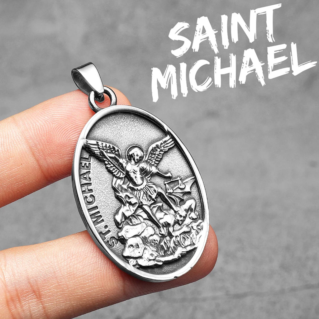 Archangel Pendant 316L Stainless Steel St.Michael Necklaces Men Amulet Chain Punk Retro Jewelry Accessories Best Gift Wholesale