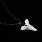 Carved Bone Shark Tooth Amulet Pendant Necklace