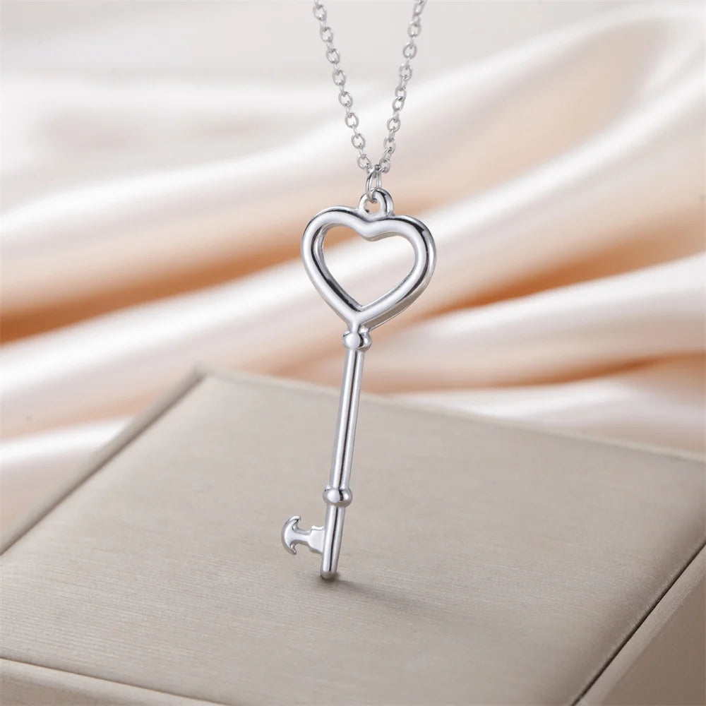 My Shape Saint Benedict Key Necklace for Women Men St. Benedict Key Shape Medal Pendants Chain Stainless Steel Religious Jewelry